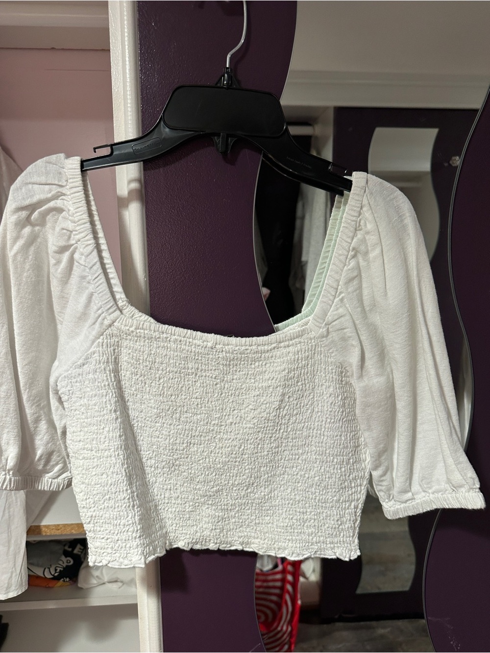American Eagle Outfitters White Smocked Square-Neck Crop Top